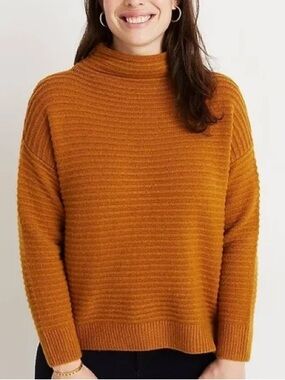 Madewell Ribbed Mock Neck Sweater in Rust Orange